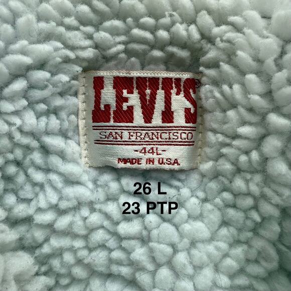 Vintage Levis Sherpa Trucker Jacket 44 Blue 80s Heavy Denim Outerwear USA - Picture 8 of 12